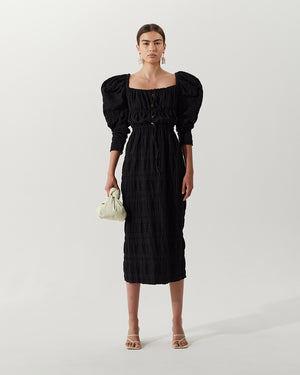 Nora Dress Cotton Striped Jacquard Black