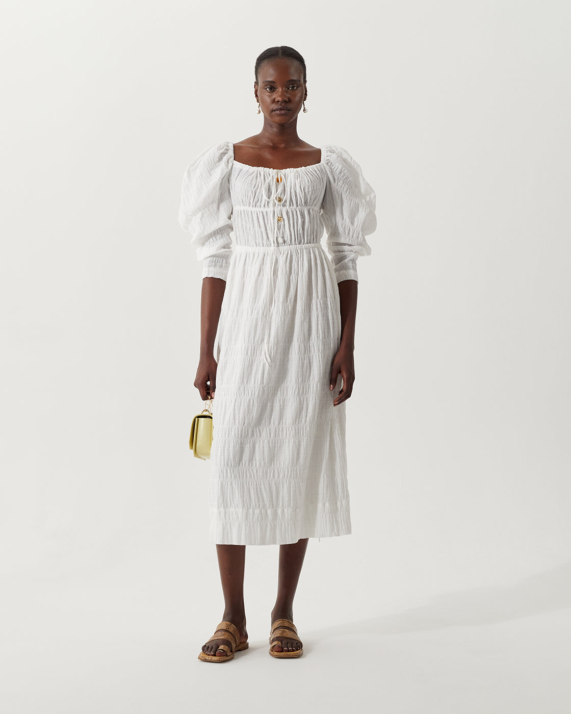 Nora Dress Cotton Striped Jacquard White