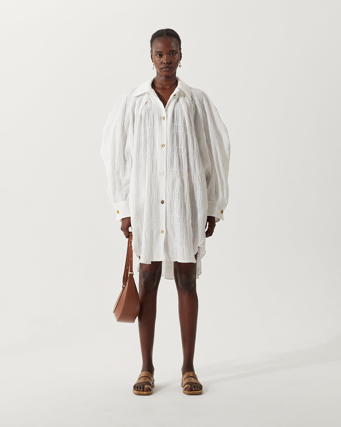 Mattie Dress Cotton Striped Jacquard White