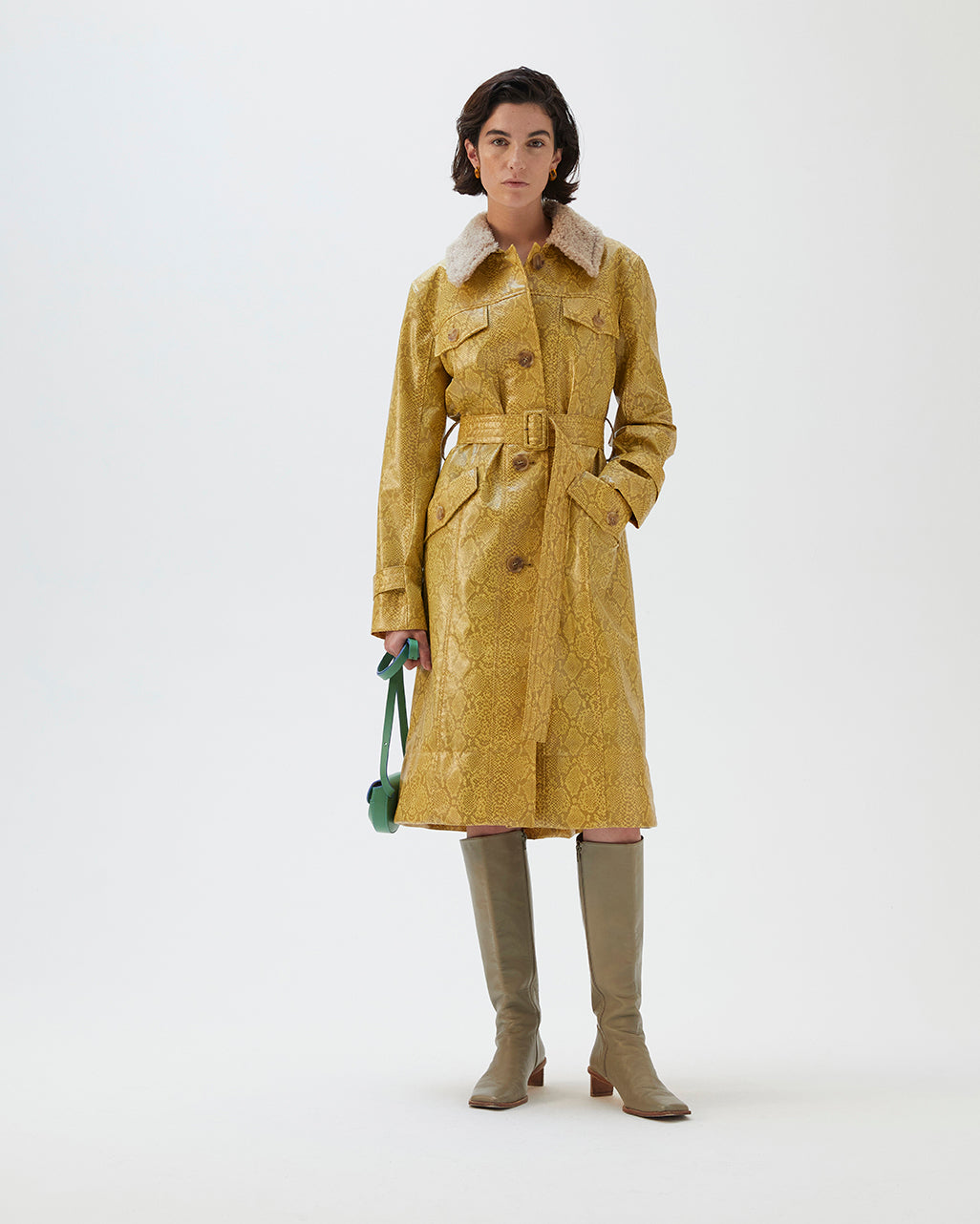 Hana Coat Faux Snakeskin Print Yellow