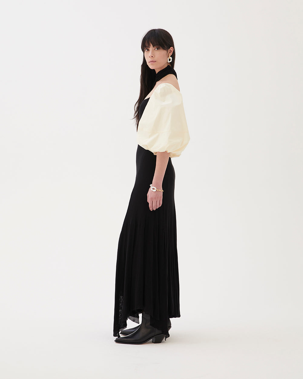 Tilly Dress Tencel Black + Organic Cotton Off-White
