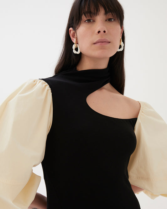 Tilly Dress Tencel Black + Organic Cotton Off-White