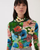 Lina Top Stretch Velvet Print Floral Multi