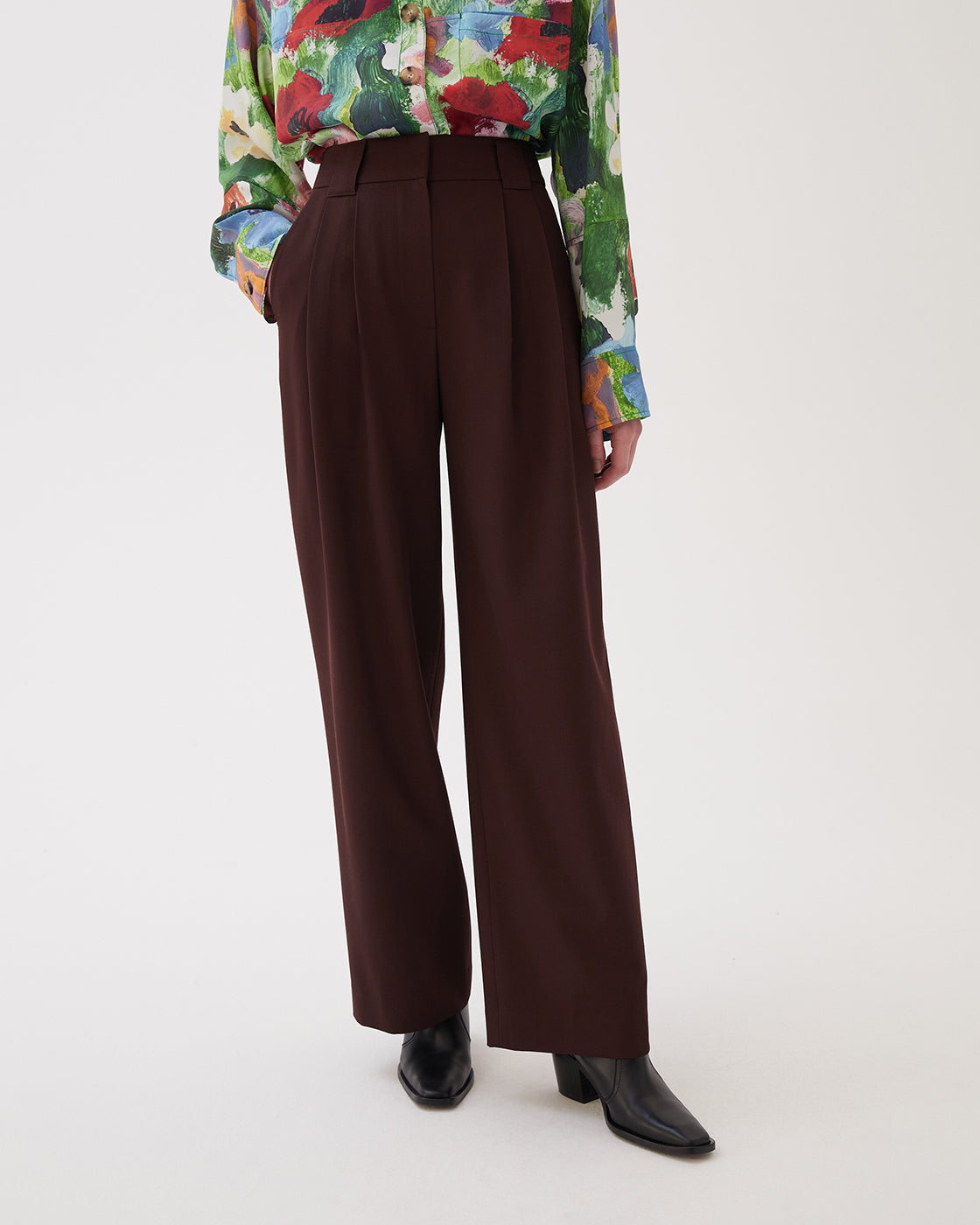 Freya Trousers Wool Blend Twill Burgundy - Special Price