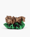 Scrunchie Set Satin Print Green / Lamé Metallic Copper