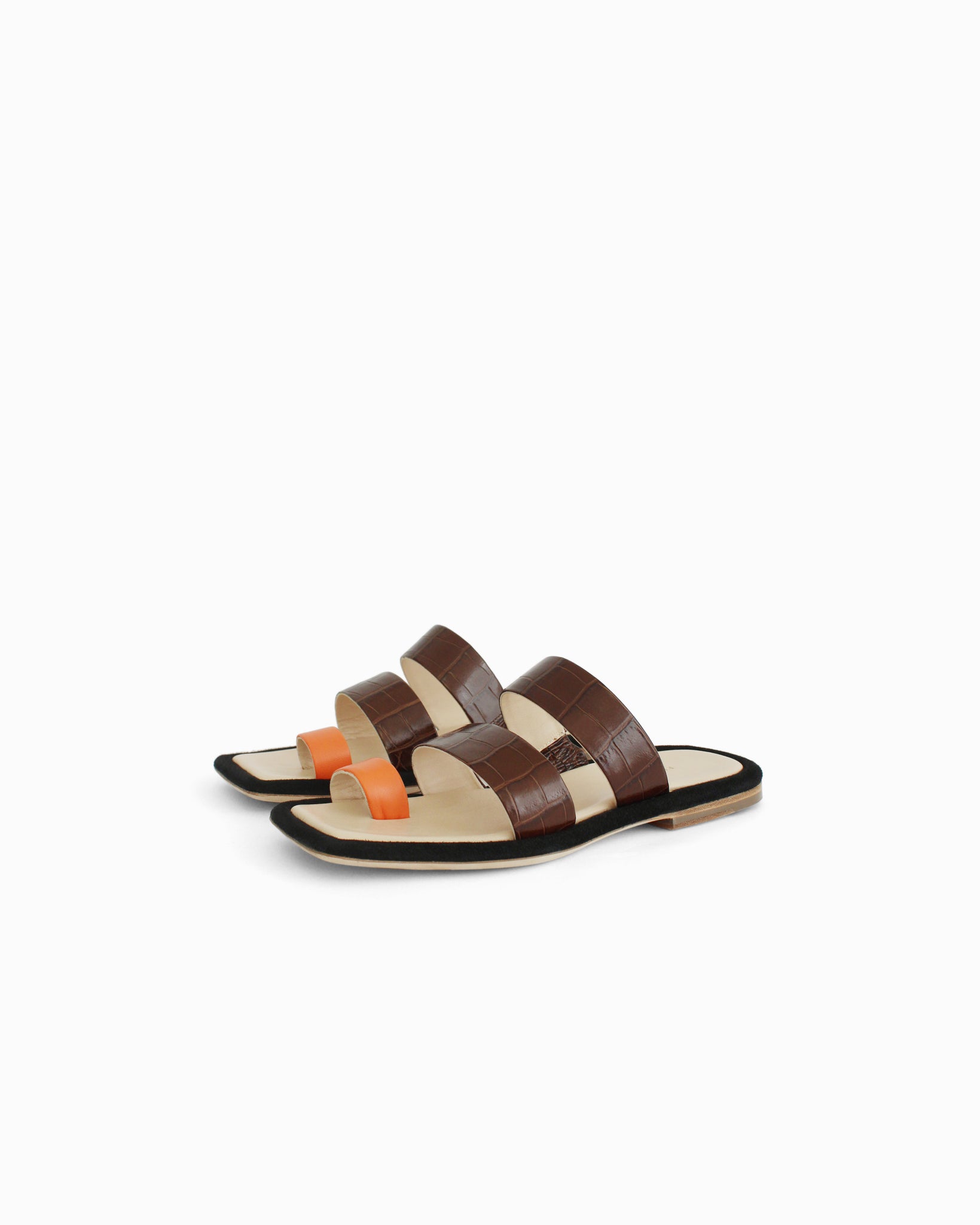 Larissa Sandals Leather Croc Brown Orange