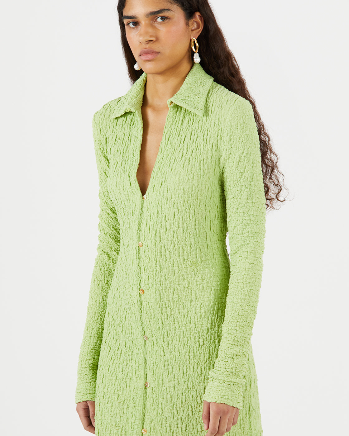 Sana Dress Cotton Blend Seersucker Acid Green