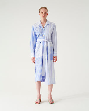 Yana Dress Cotton Pinstripe Blue