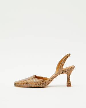 Squared Slingback 65mm Leather Print Snake Brown